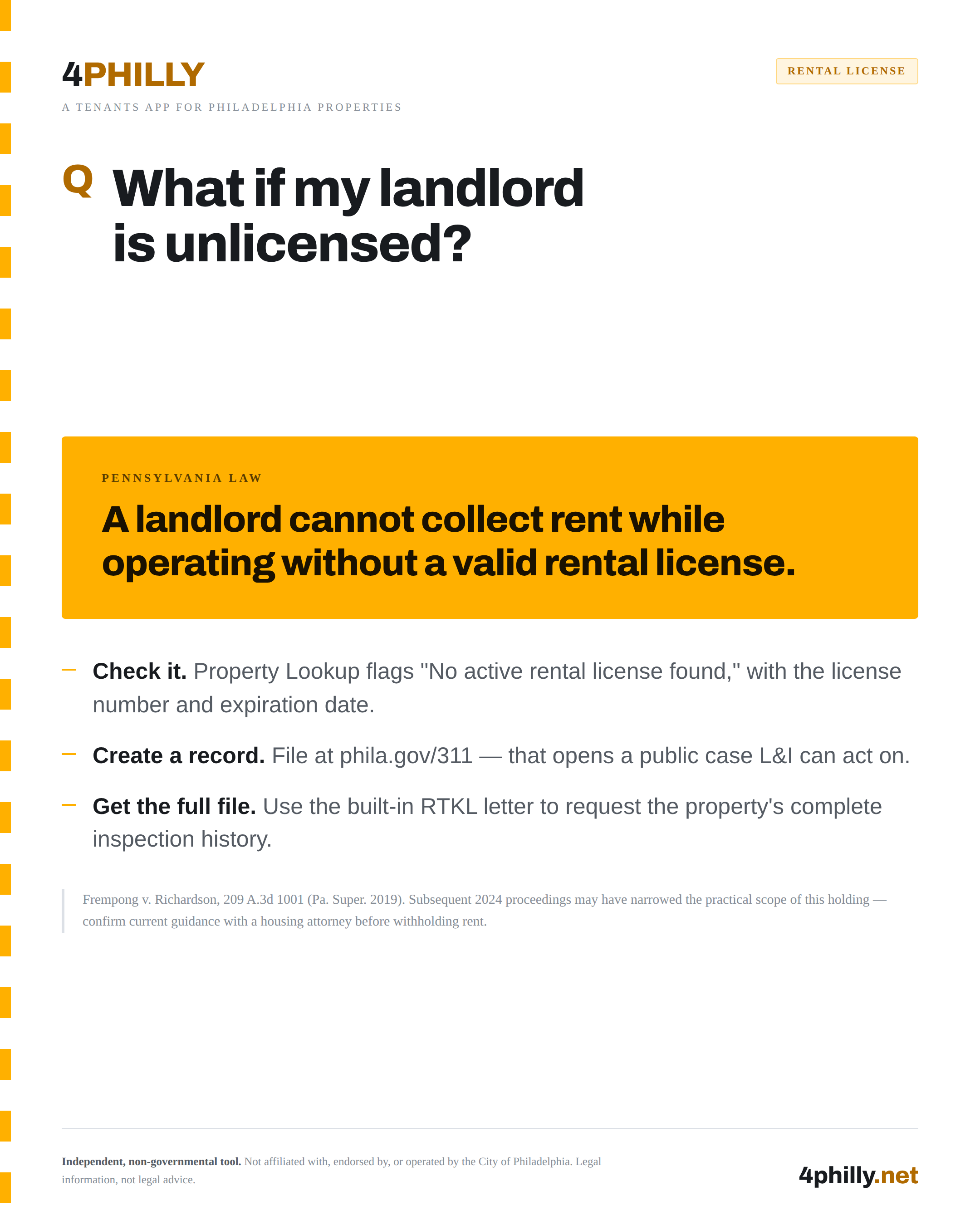 4PHILLY flyer: what to do if your landlord is unlicensed